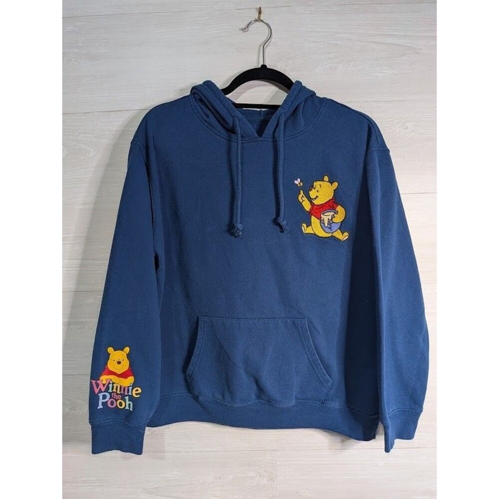 Disney Winnie the Pooh Stay Sweet Hoodie Blue Chenille Patch Girls L 12-14